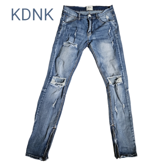 KDNK 11 4 14 11 Destroyed Knee Ankle Zip Jeans - Picture 2 of 8